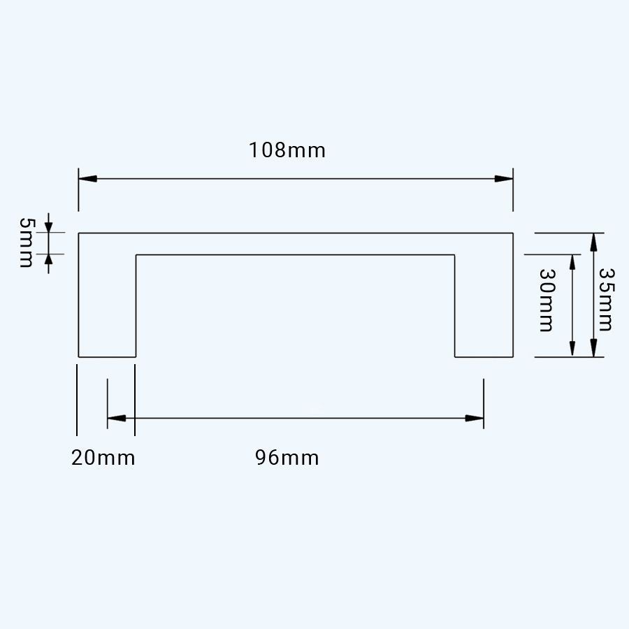 Greep hol RVS vierkant 96 x 35 mm