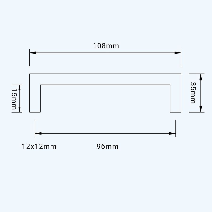 Greep zwart hol RVS vierkant 96 x 35 mm