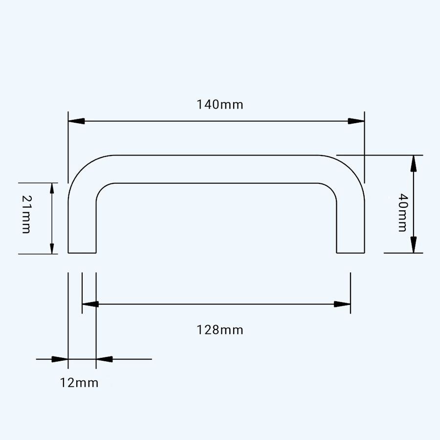 Greep zwart massief RVS ronde hoeken 128 x 40 mm