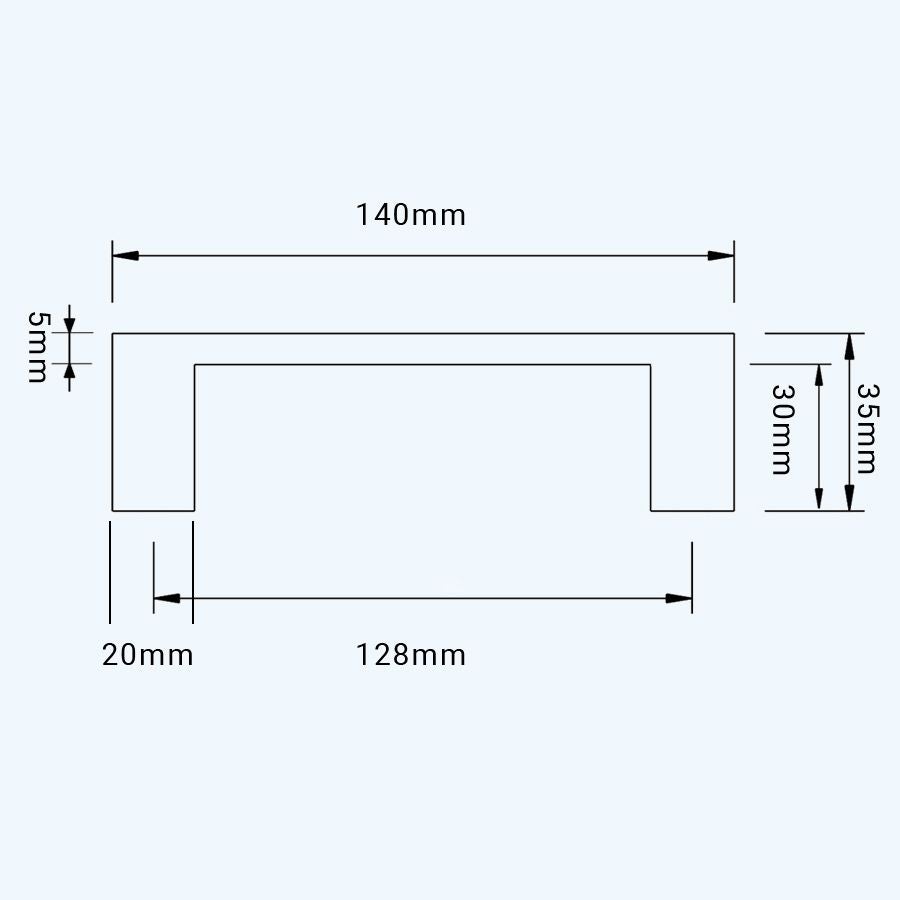 Greep zwart hol RVS vierkant 128 x 35 mm