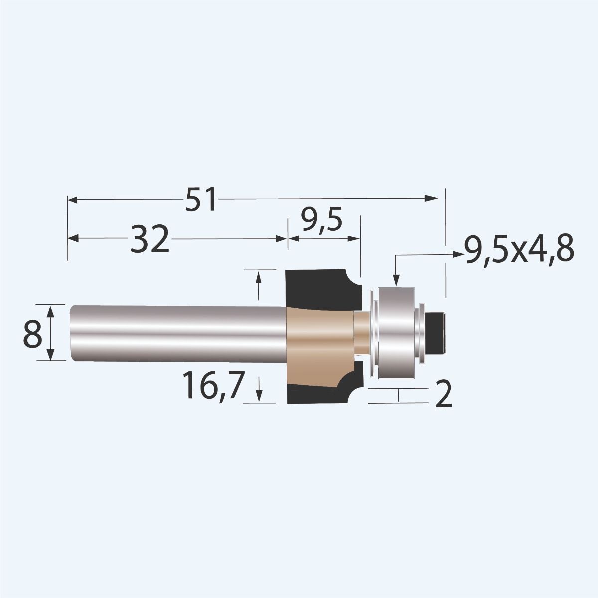 HM kwartrondfrees Industrial R=2 mm