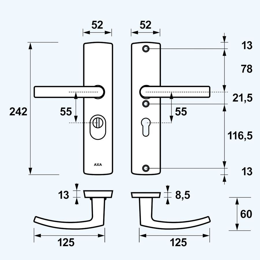 AXA veiligheidsbeslag PC55 SKG*** met kerntrekbeveiliging aluminium (kruk)