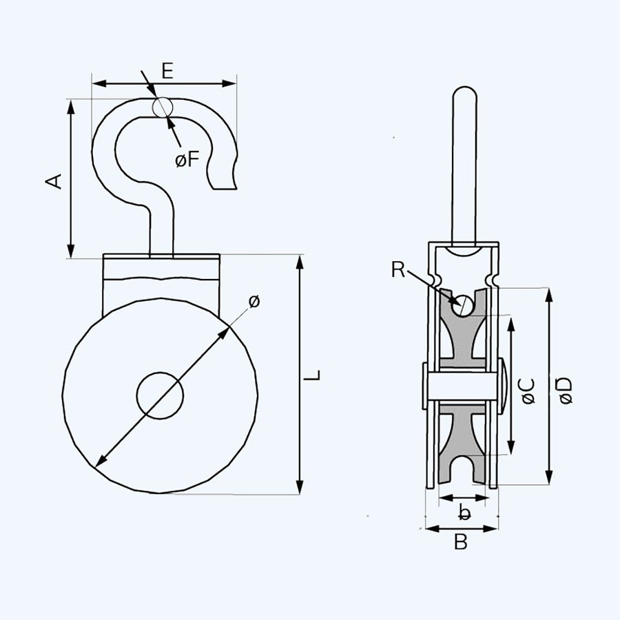 Katrol draaibare haak 25 mm verzinkt
