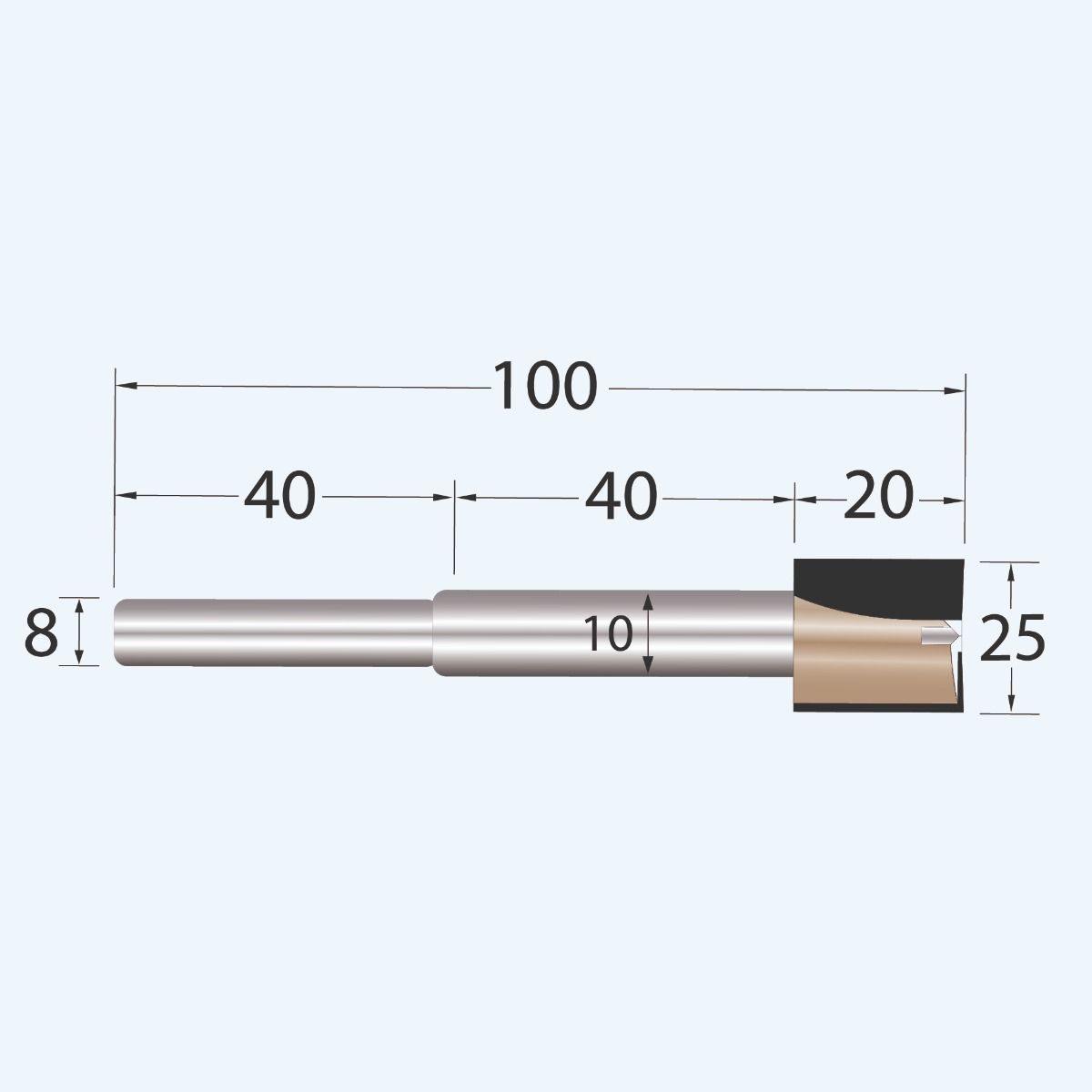 HM verlengde groeffrees Industrial 25 mm met ondersnijder