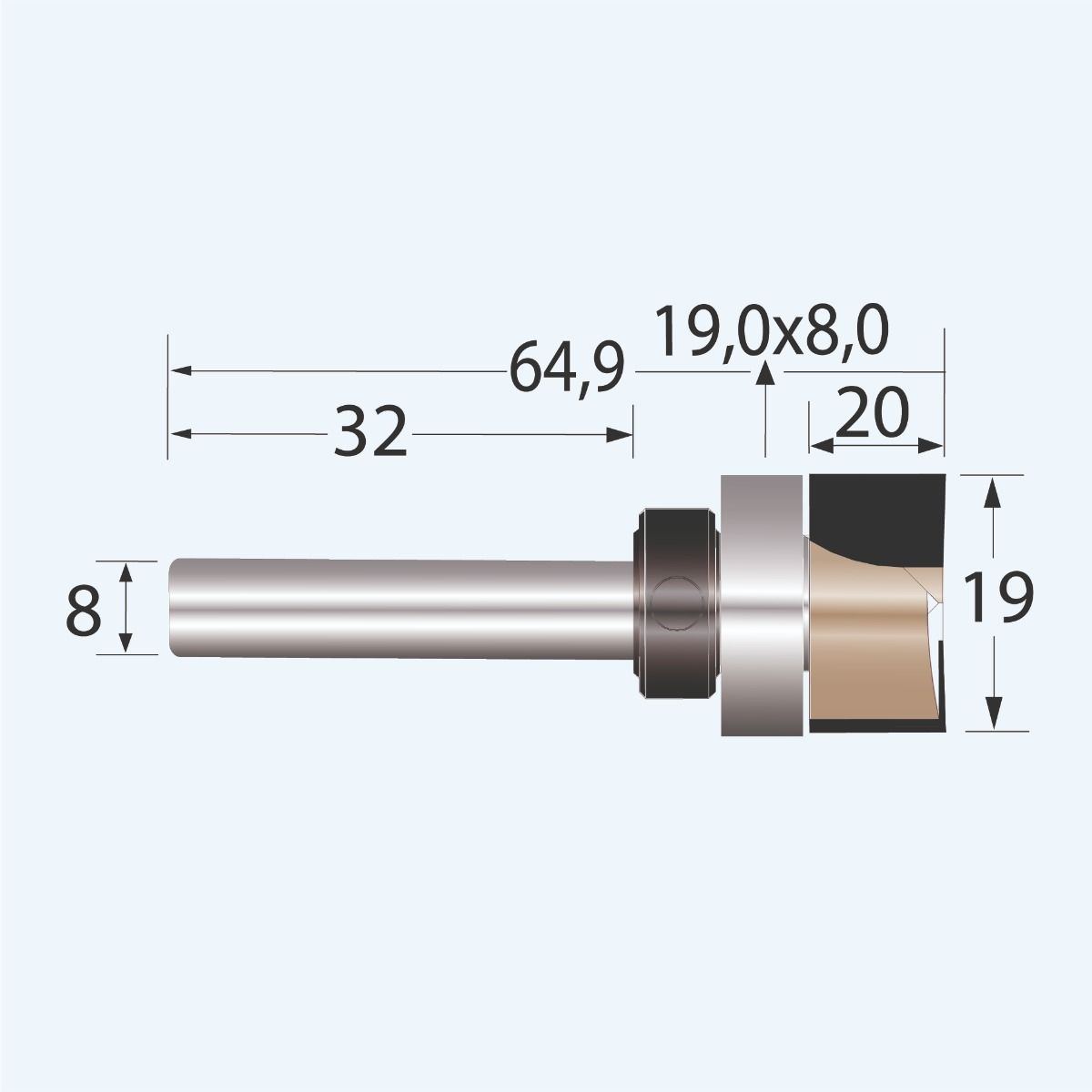 HM kantenfrees Industrial 19 x 20 mm met bovenlager