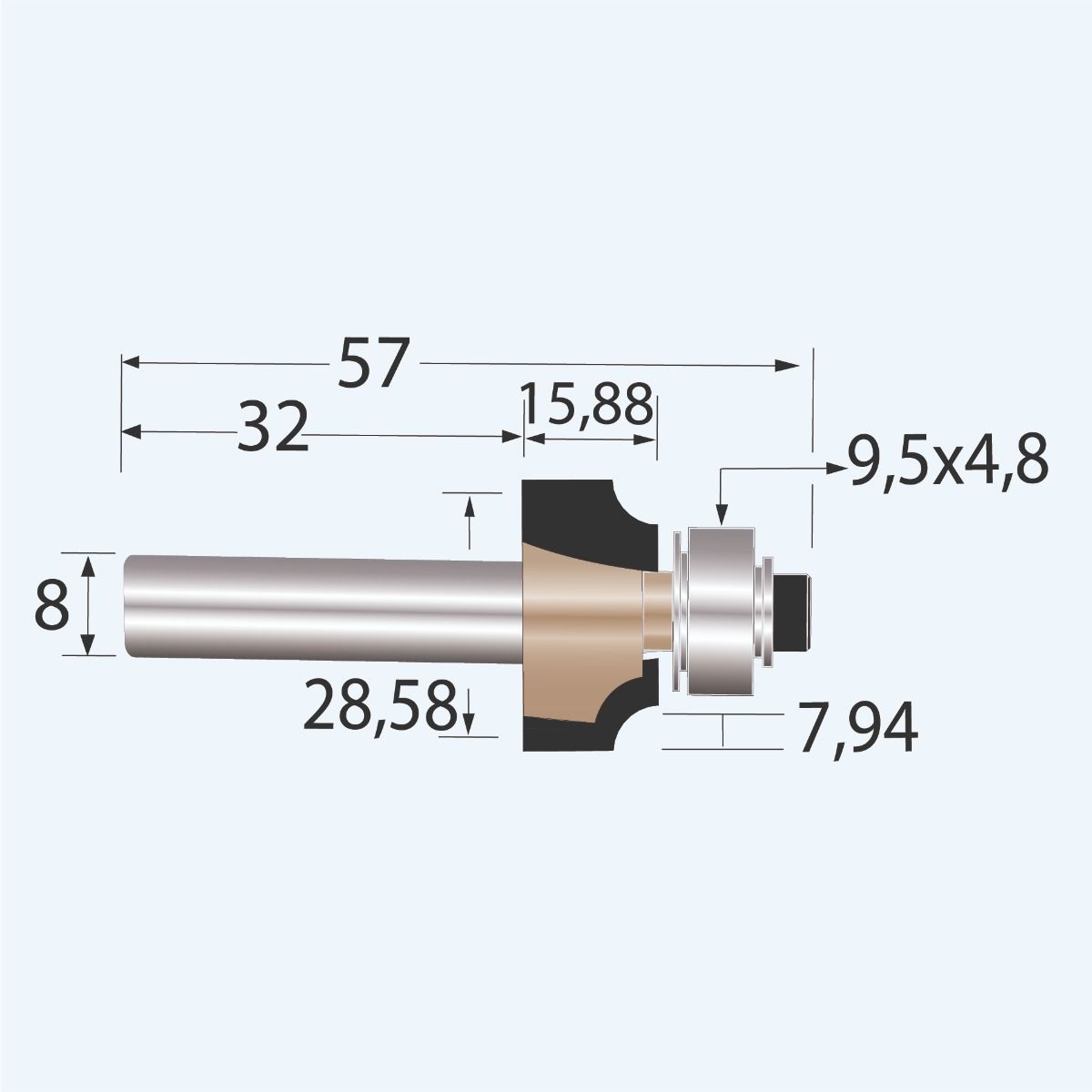 HM kwartrondfrees Industrial R=7,9 mm