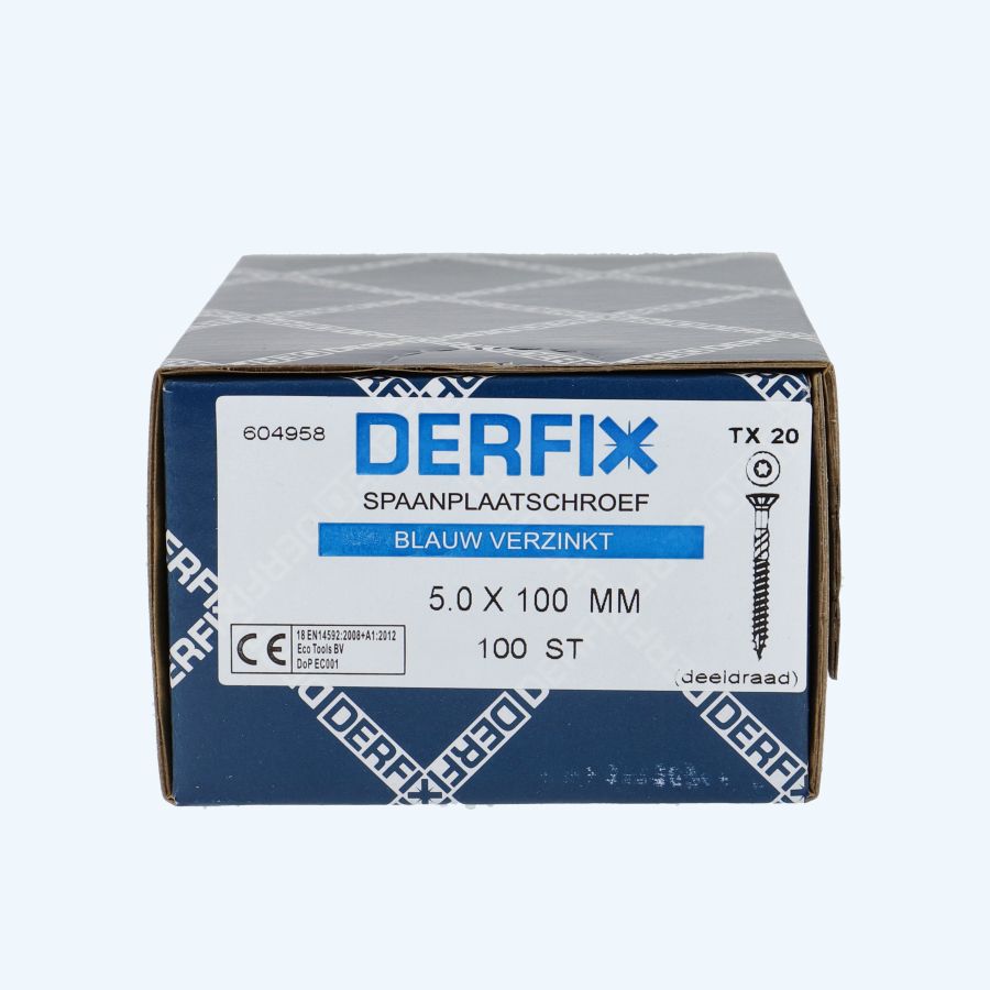 100 stuks verzinkte spaanplaatschroef 5,0 x 100 mm Torx (deeldraad)