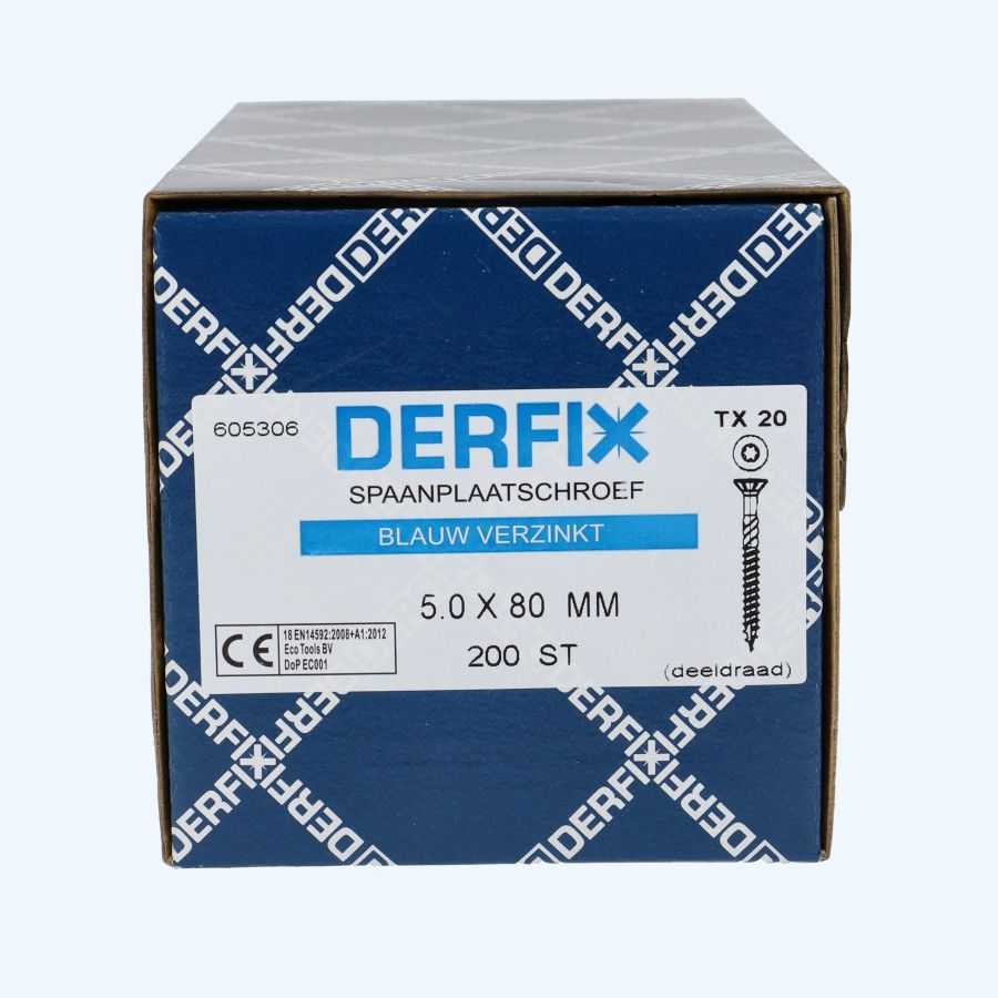 200 stuks verzinkte spaanplaatschroef 5,0 x 80 mm Torx (deeldraad)
