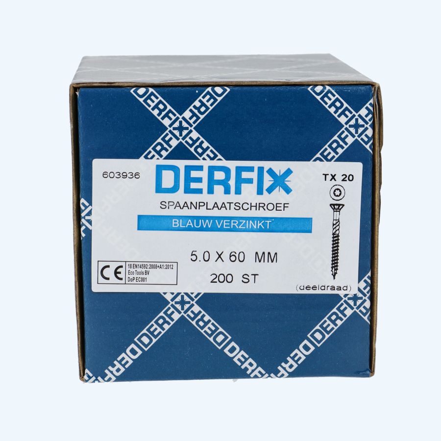 200 stuks verzinkte spaanplaatschroef 5,0 x 60 mm Torx (deeldraad)