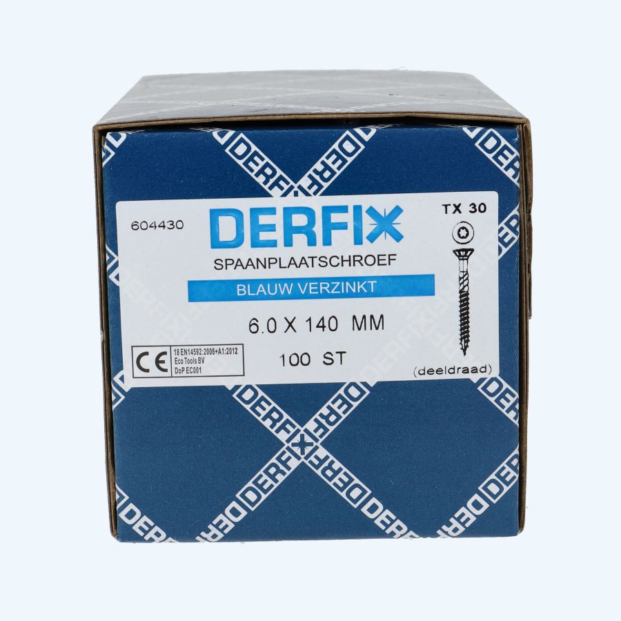 100 stuks verzinkte spaanplaatschroef 6,0 x 140 mm Torx (deeldraad)