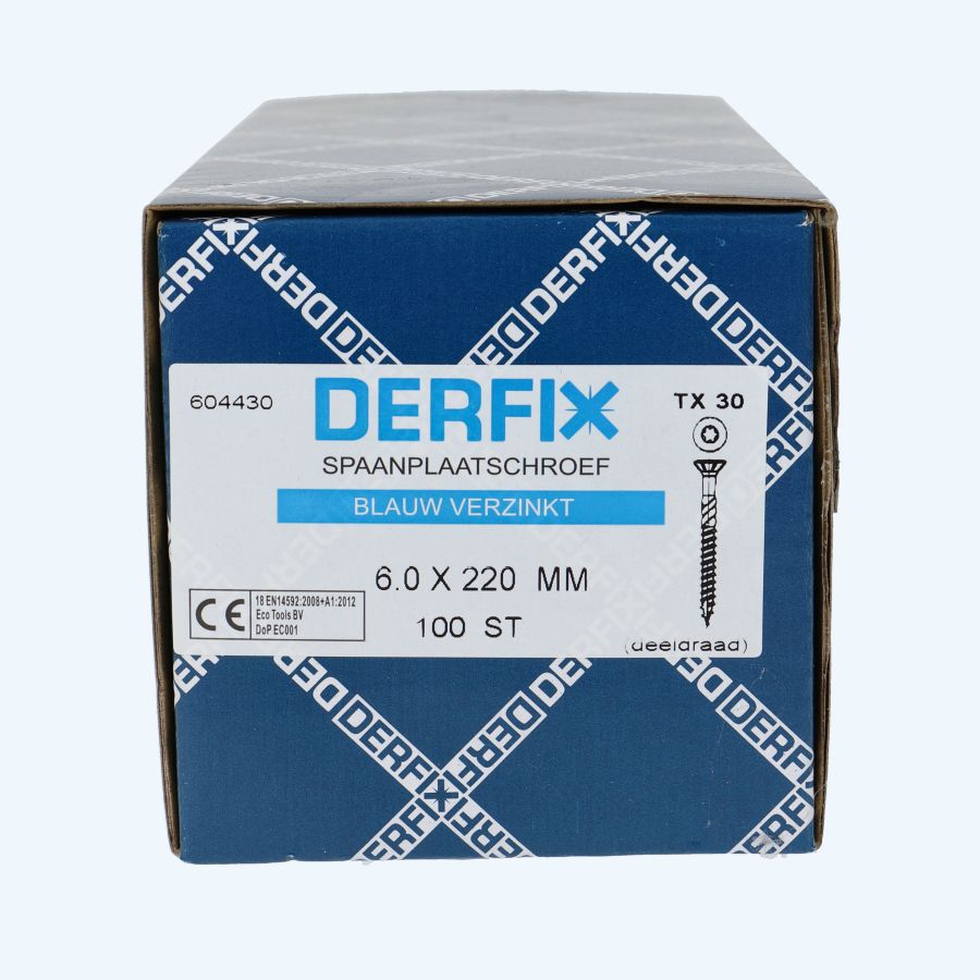 100 stuks verzinkte spaanplaatschroef 6,0 x 220 mm Torx (deeldraad)