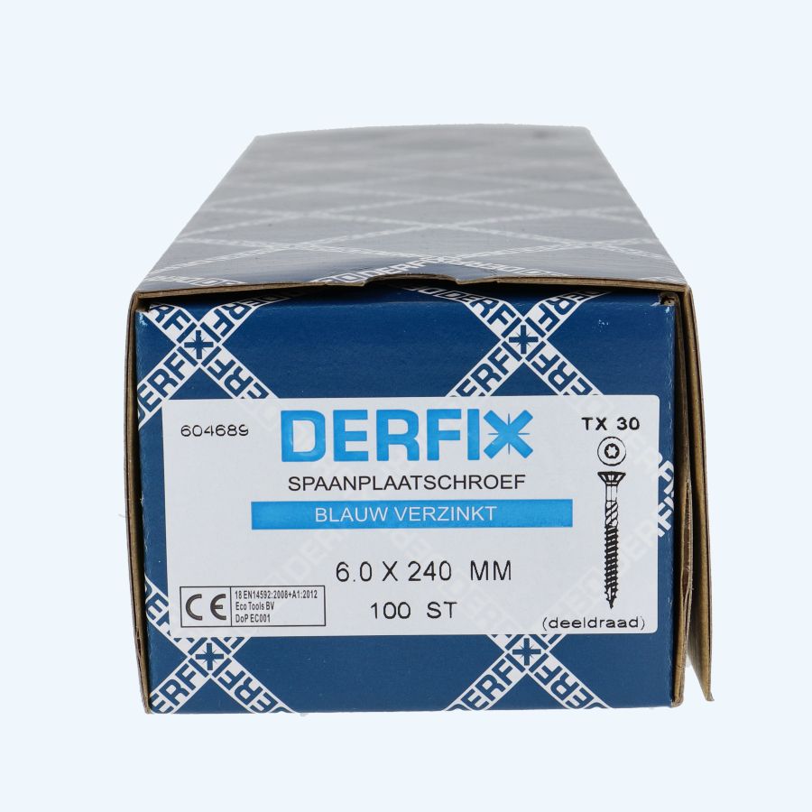 100 stuks verzinkte spaanplaatschroef 6,0 x 240 mm Torx (deeldraad)
