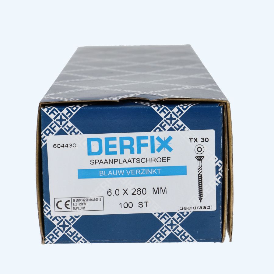 100 stuks verzinkte spaanplaatschroef 6,0 x 260 mm Torx (deeldraad)