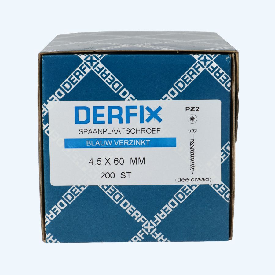200 stuks spaanplaatschroef 4,5 x 60 mm / PZ2 / deeldraad