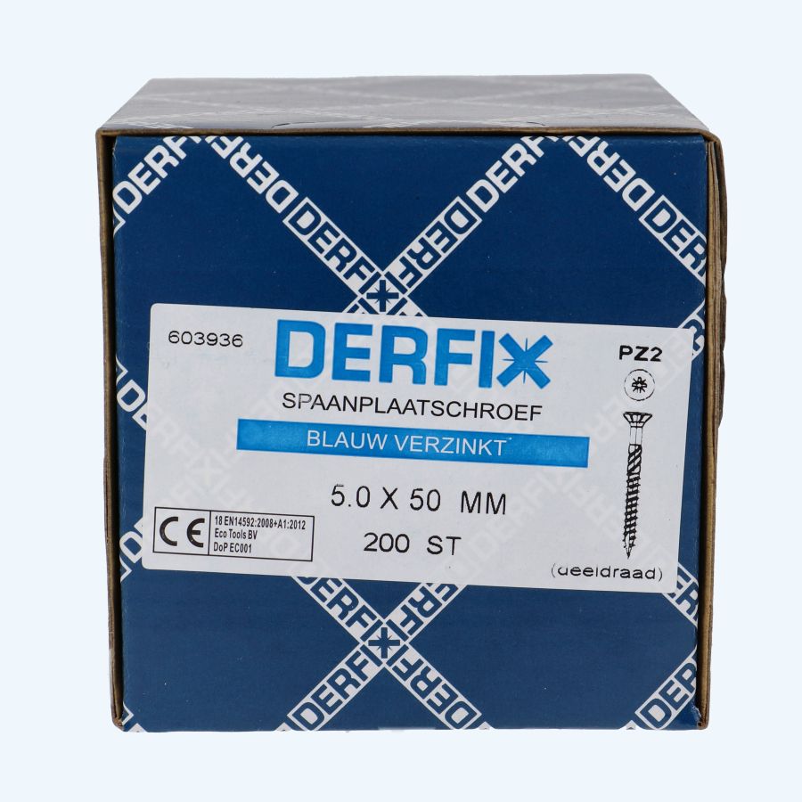 200 stuks spaanplaatschroef 5,0 x 50 mm / PZ2 / deeldraad
