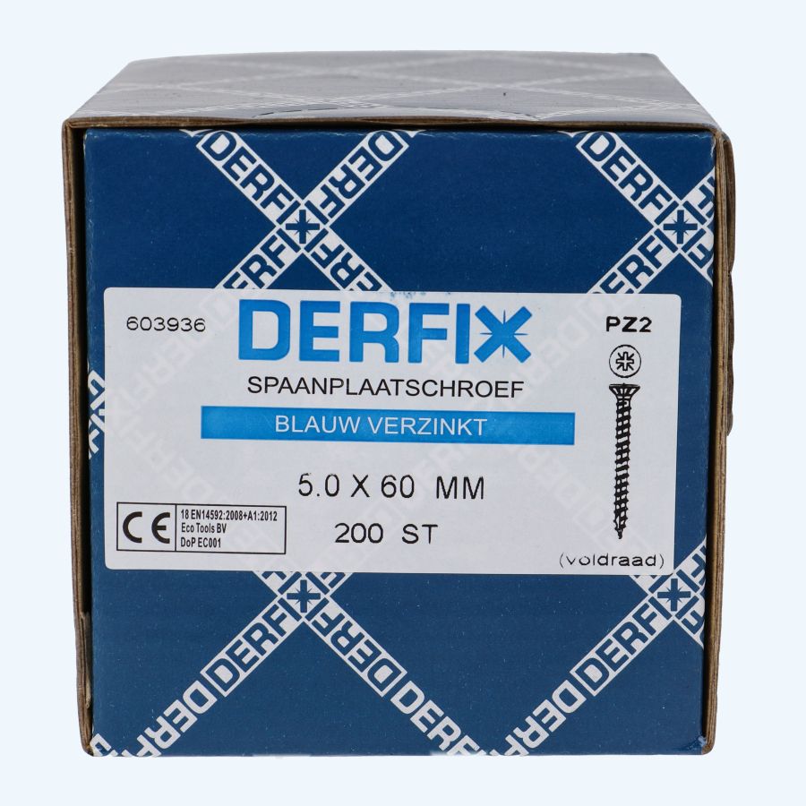 200 stuks spaanplaatschroef 5,0 x 60 mm / PZ2 / voldraad