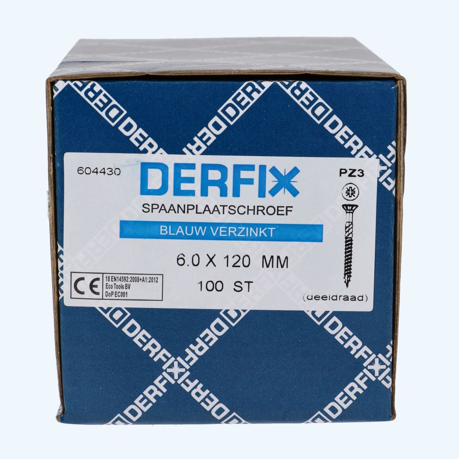 100 stuks spaanplaatschroef 6,0 x 120 mm / PZ3 / deeldraad