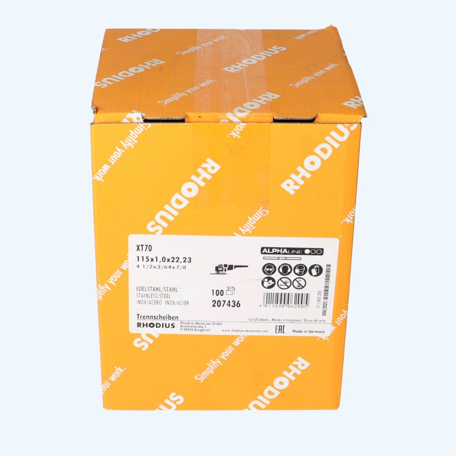 Doos 100 stuks doorslijpschijven INOX 115 x 1,0 x 22,23 mm (Rhodius)