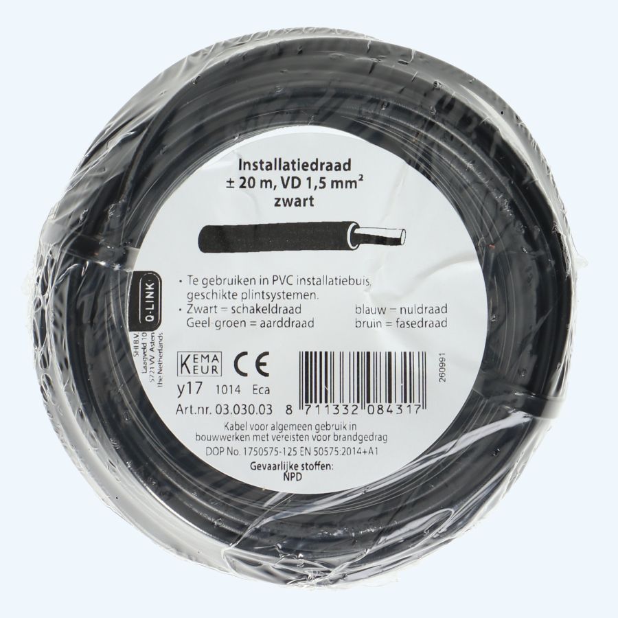 Installatiedraad 1,5mm² zwart 20 meter