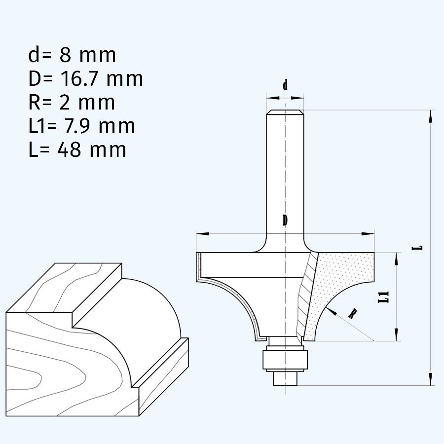 HM kwartrondfrees R=2 mm