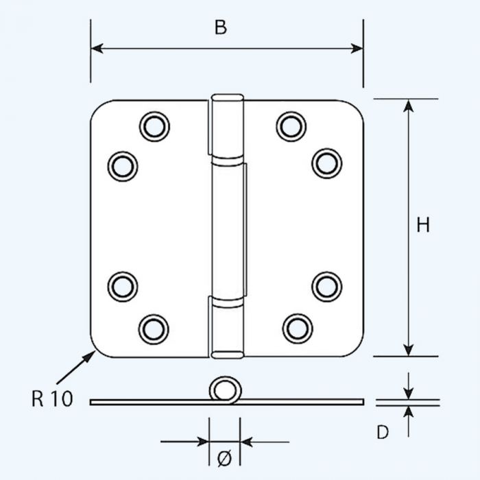 Nylon glijlagerscharnier ronde hoeken, zwart, 89 x 89 mm