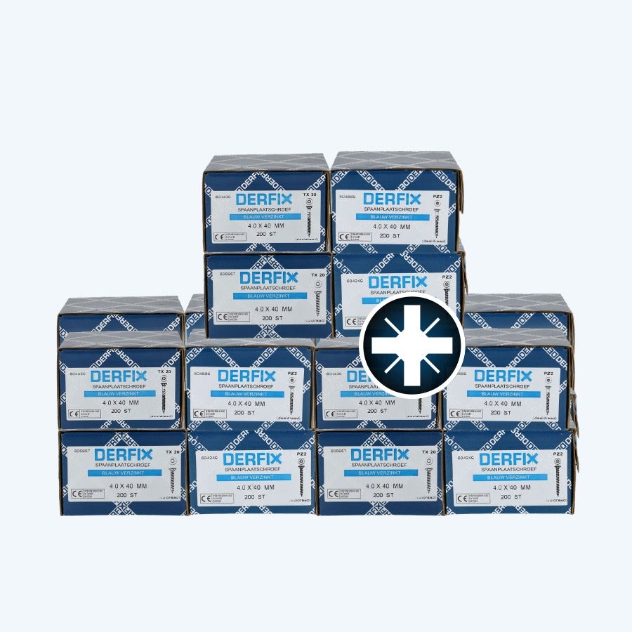 Overdoos spaanplaatschroeven 4,0 x 40 mm PZ2 voldraad (36 x 200 stuks)