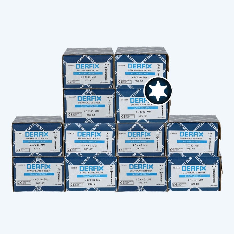 Overdoos spaanplaatschroeven 4,0 x 40 mm Torx deeldraad (36 x 200 stuks)