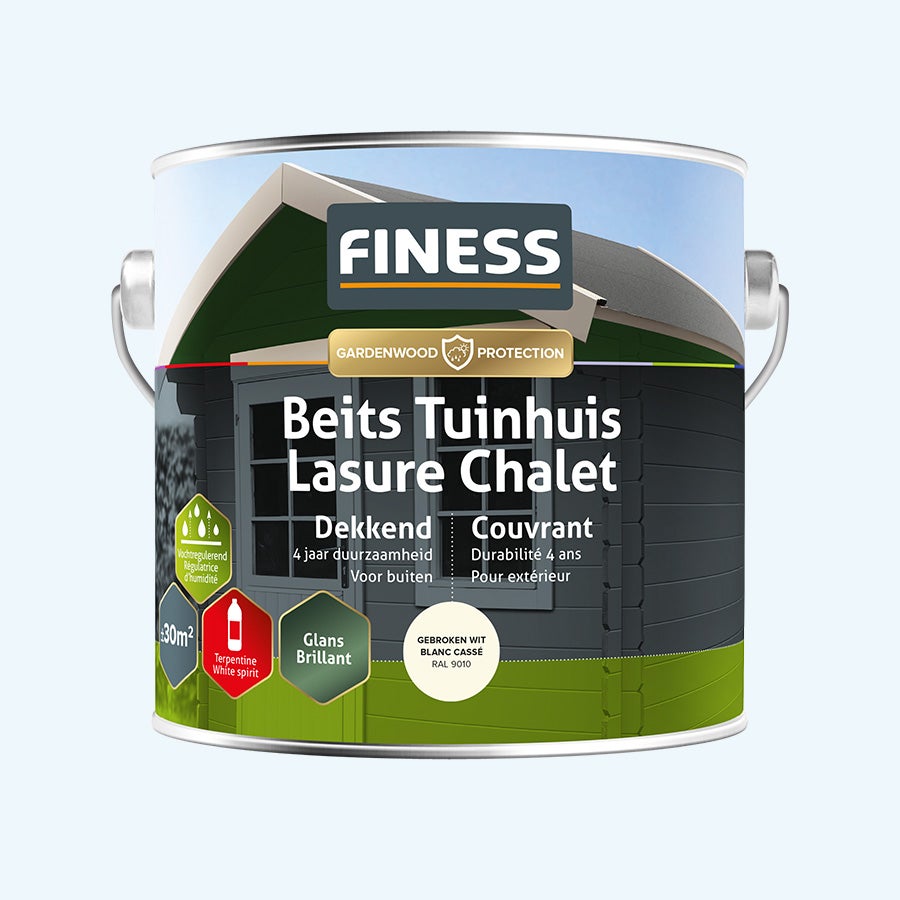 FINESS Beits Tuinhuis dekkend hoogglans 2,5 L Gebroken wit (RAL 9010) FINESS Beits Tuinhuis dekkend hoogglans 2,5 L Gebroken wit (RAL 9010)