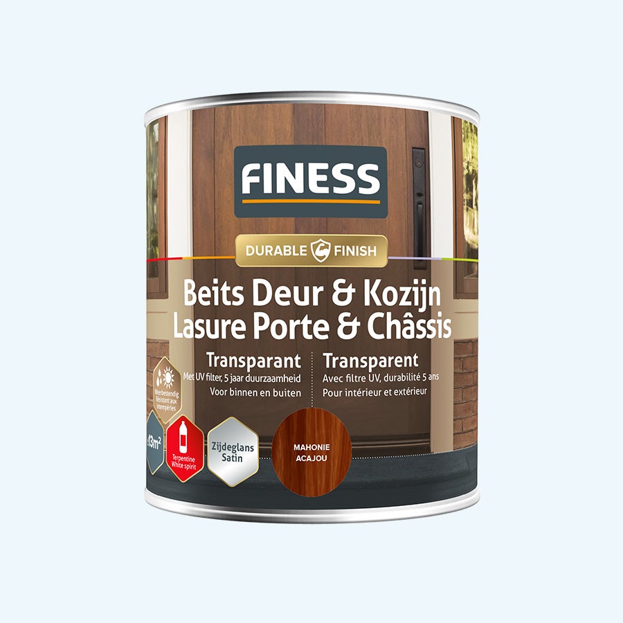 FINESS Beits Deur & Kozijn transparant zijdeglans 750 ml Mahonie FINESS Beits Deur & Kozijn transparant zijdeglans 750 ml Mahonie