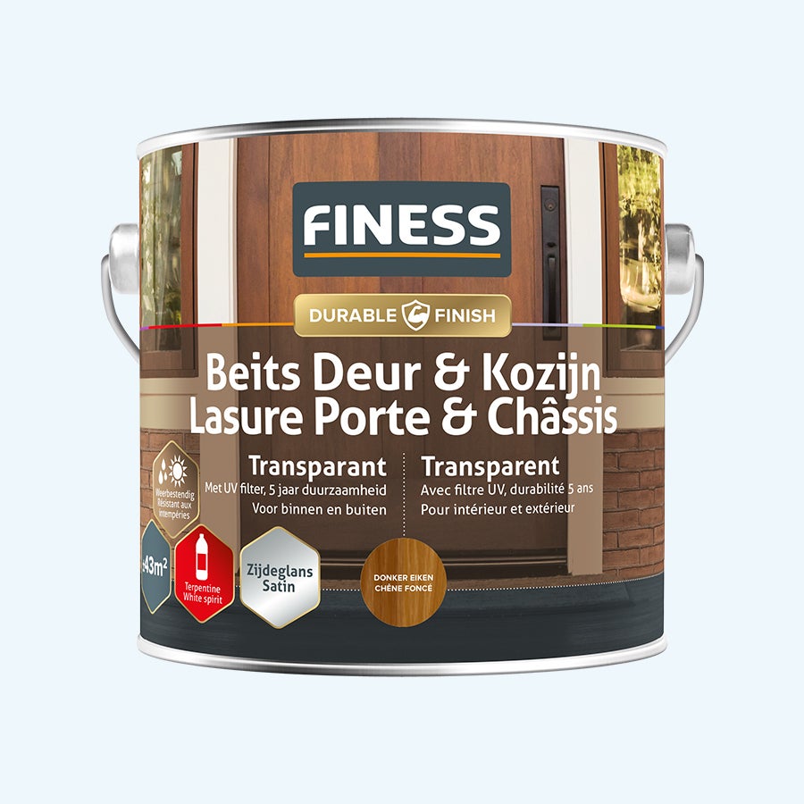 FINESS Beits Deur & Kozijn transparant zijdeglans 2,5 L Donker eiken FINESS Beits Deur & Kozijn transparant zijdeglans 2,5 L Donker eiken