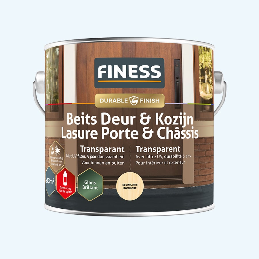 FINESS Beits Deur & Kozijn transparant hoogglans 2,5 L Kleurloos FINESS Beits Deur & Kozijn transparant hoogglans 2,5 L Kleurloos