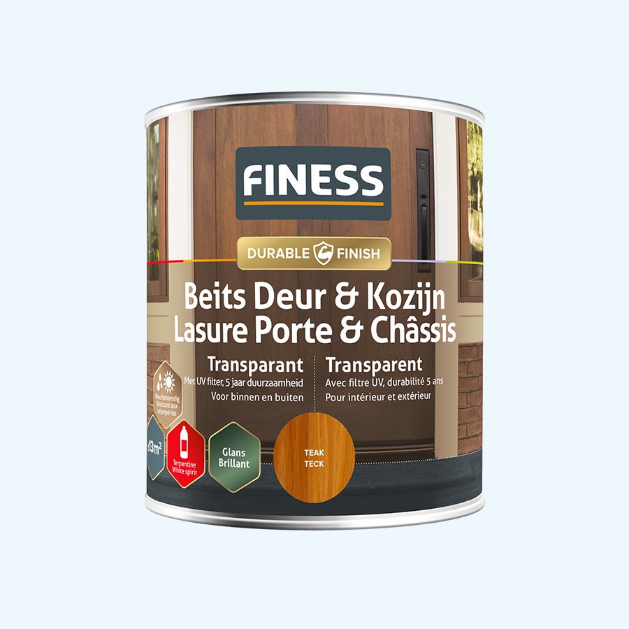 FINESS Beits Deur & Kozijn transparant hoogglans 750 ml Teak FINESS Beits Deur & Kozijn transparant hoogglans 750 ml Teak