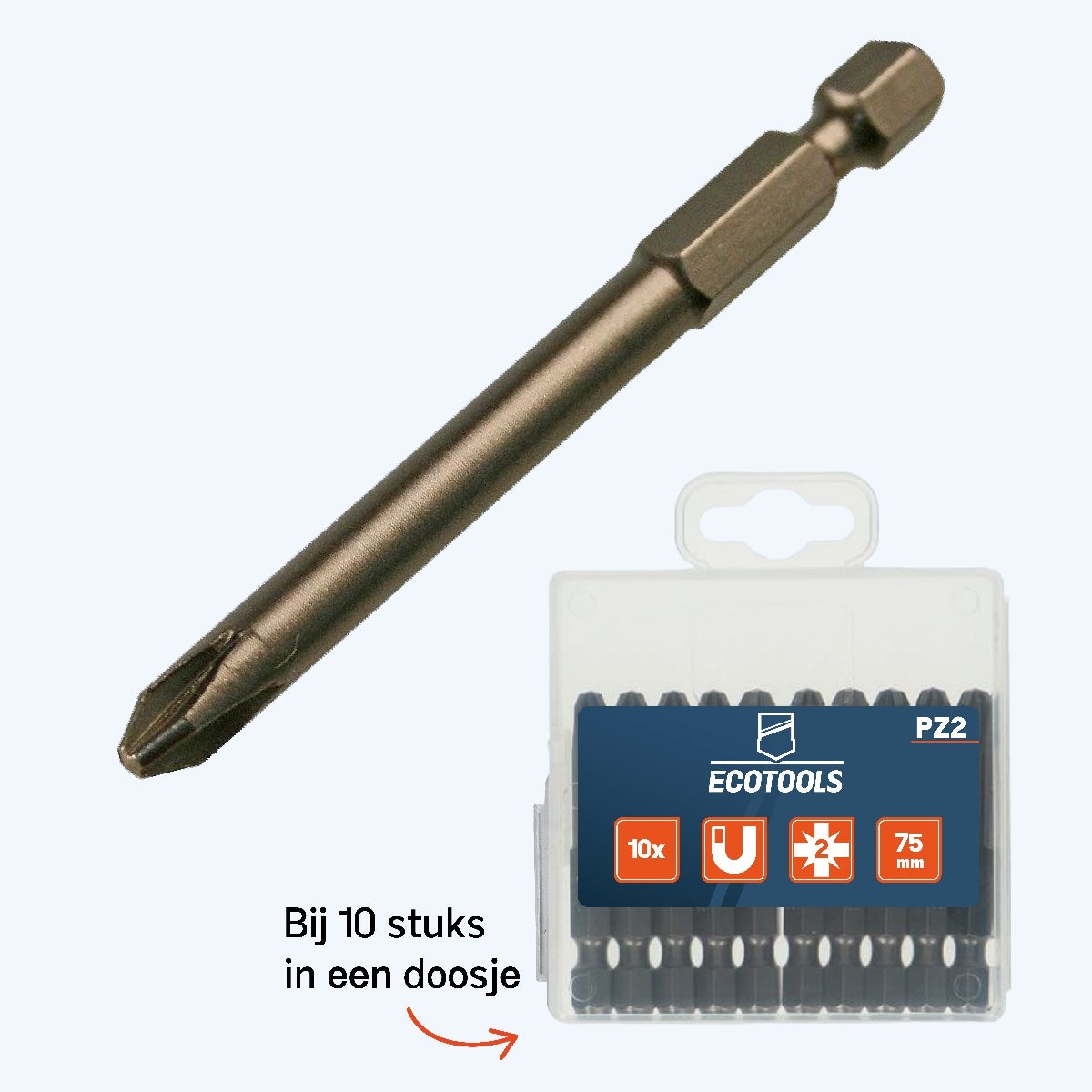 Verlengde pozidrive schroefbit nr 2 x 75 mm Verlengde pozidrive schroefbit nr 2 x 75 mm