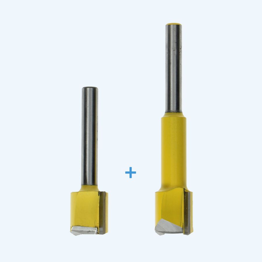 Set groeffreesjes 18 mm met ondersnijder (gewoon en verlengd) Set groeffreesjes 18 mm met ondersnijder (gewoon en verlengd)