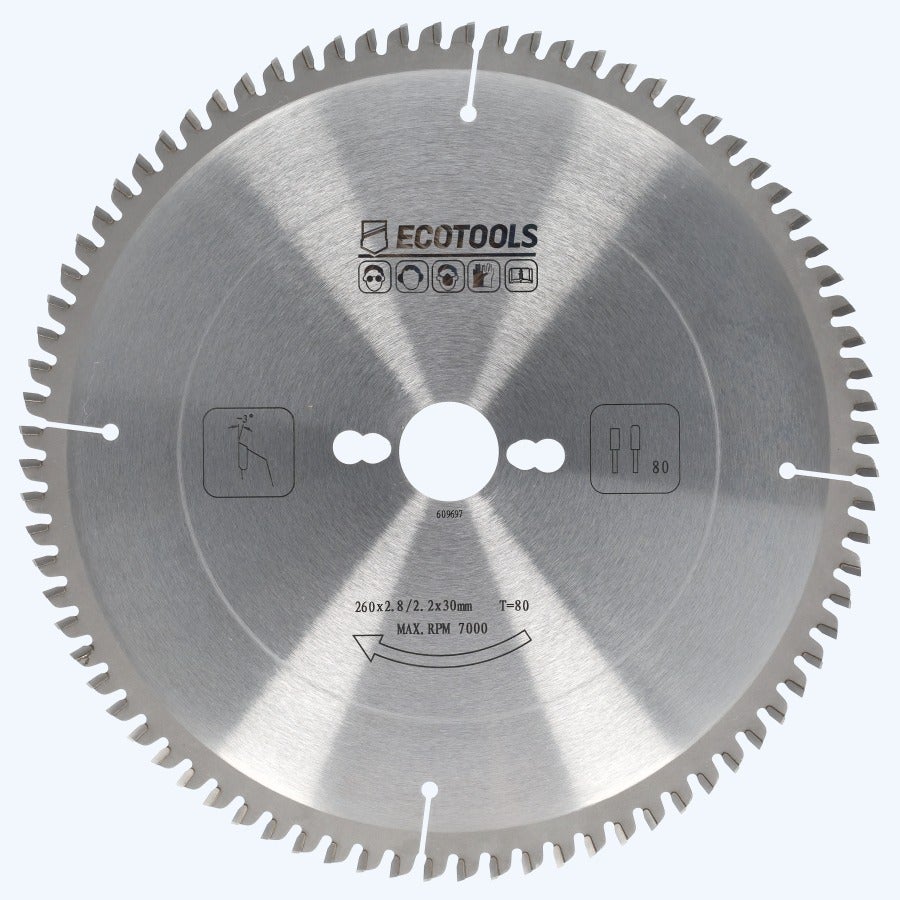 HM-zaagblad 260 x 30 mm T=80 (vlak-daktand) HM-zaagblad 260 x 30 mm T=80 (vlak-daktand)