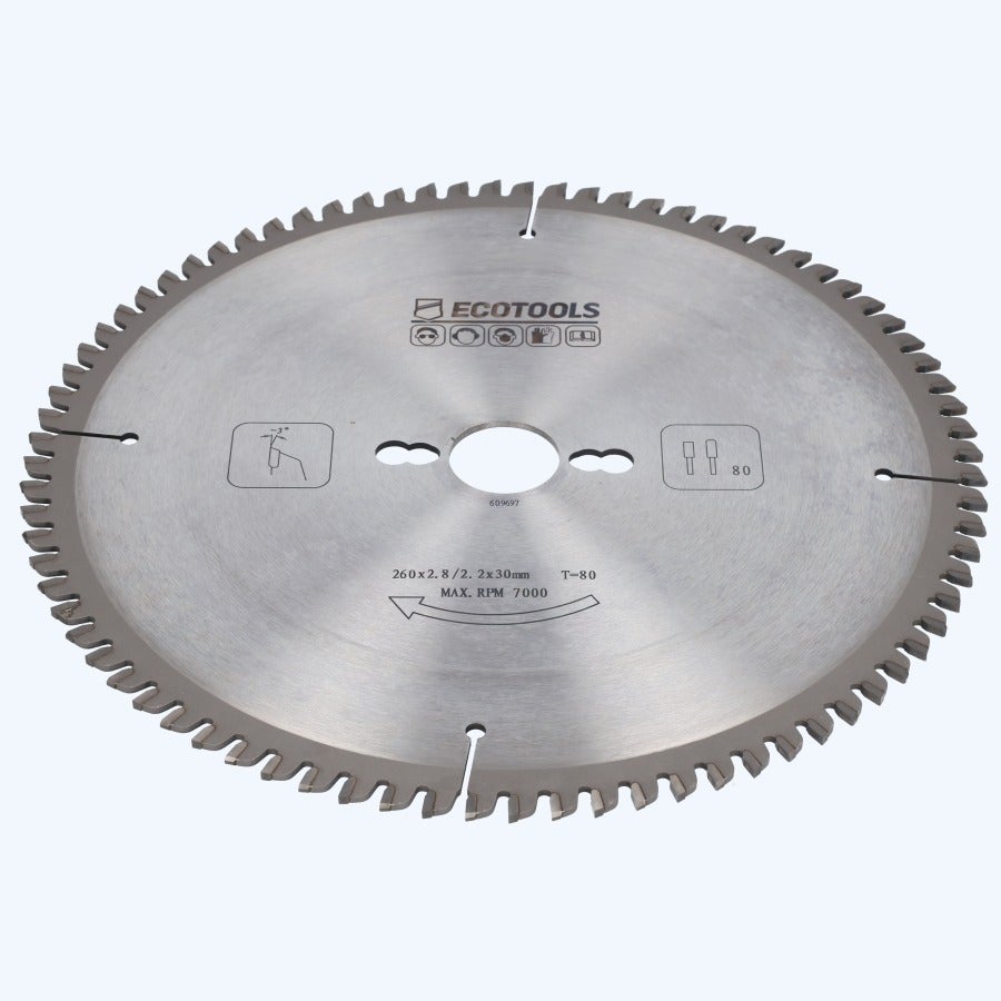 HM-zaagblad 260 x 30 mm T=80 (vlak-daktand) HM-zaagblad 260 x 30 mm T=80 (vlak-daktand)