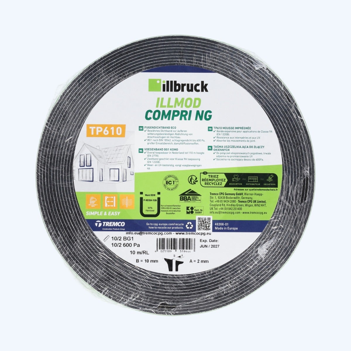 illbruck TP610 Compriband 10 mm / voeg 2 mm x 10 meter illbruck TP610 Compriband 10 mm / voeg 2 mm x 10 meter