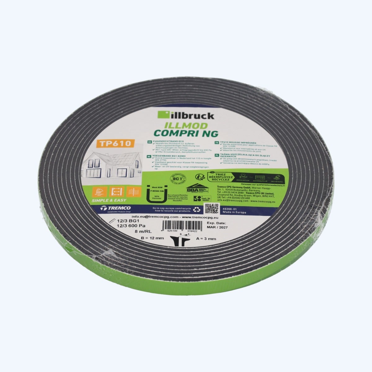 illbruck TP610 Compriband 12 mm / voeg 3 mm x 8 meter illbruck TP610 Compriband 12 mm / voeg 3 mm x 8 meter