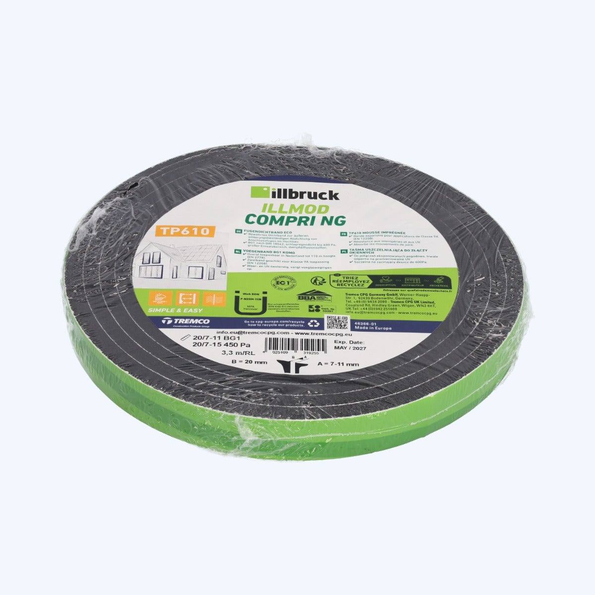 illbruck TP610 Compriband 20 mm / voeg 7-11 mm x 3,3 meter illbruck TP610 Compriband 20 mm / voeg 7-11 mm x 3,3 meter