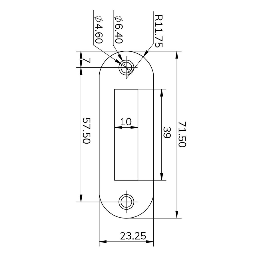 Sluitplaat ronde hoek verzinkt tbv. kastslot Sluitplaat ronde hoek verzinkt tbv. kastslot