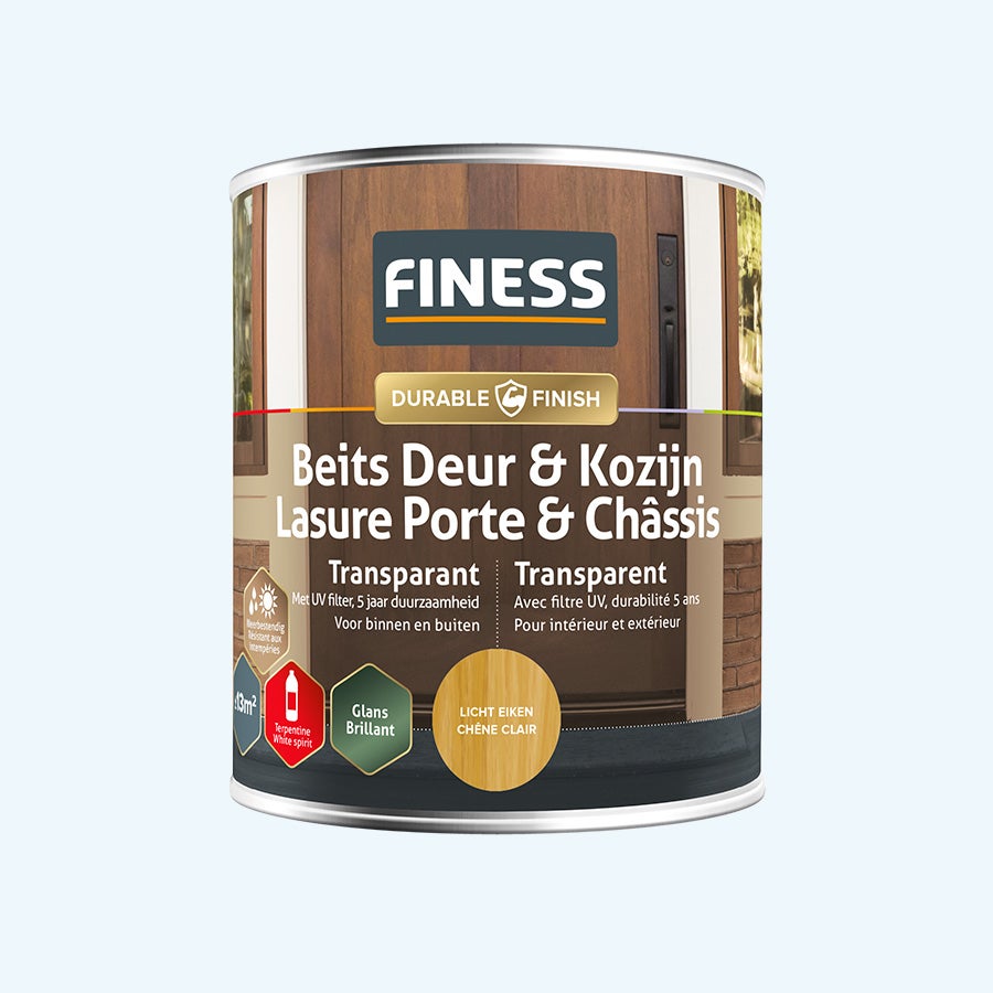 FINESS Beits Deur & Kozijn transparant hoogglans 750 ml Licht eiken FINESS Beits Deur & Kozijn transparant hoogglans 750 ml Licht eiken