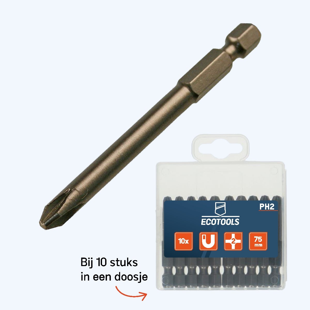 Verlengde phillips schroefbit nr 2 x 75 mm Verlengde phillips schroefbit nr 2 x 75 mm