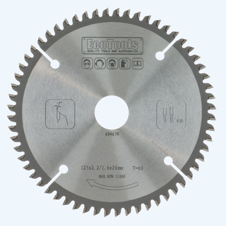 HM-zaagblad 125 x 20 mm T=60 (vlak-daktand) HM-zaagblad 125 x 20 mm T=60 (vlak-daktand)