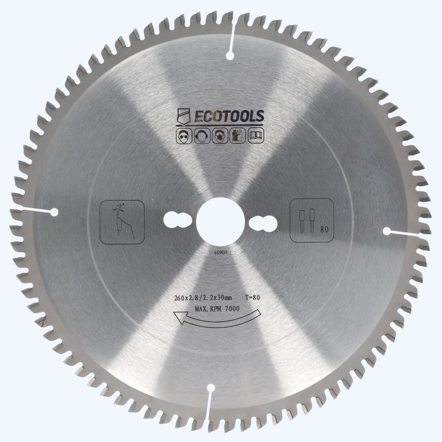 HM-zaagblad 260 x 30 mm T=80 (vlak-daktand)