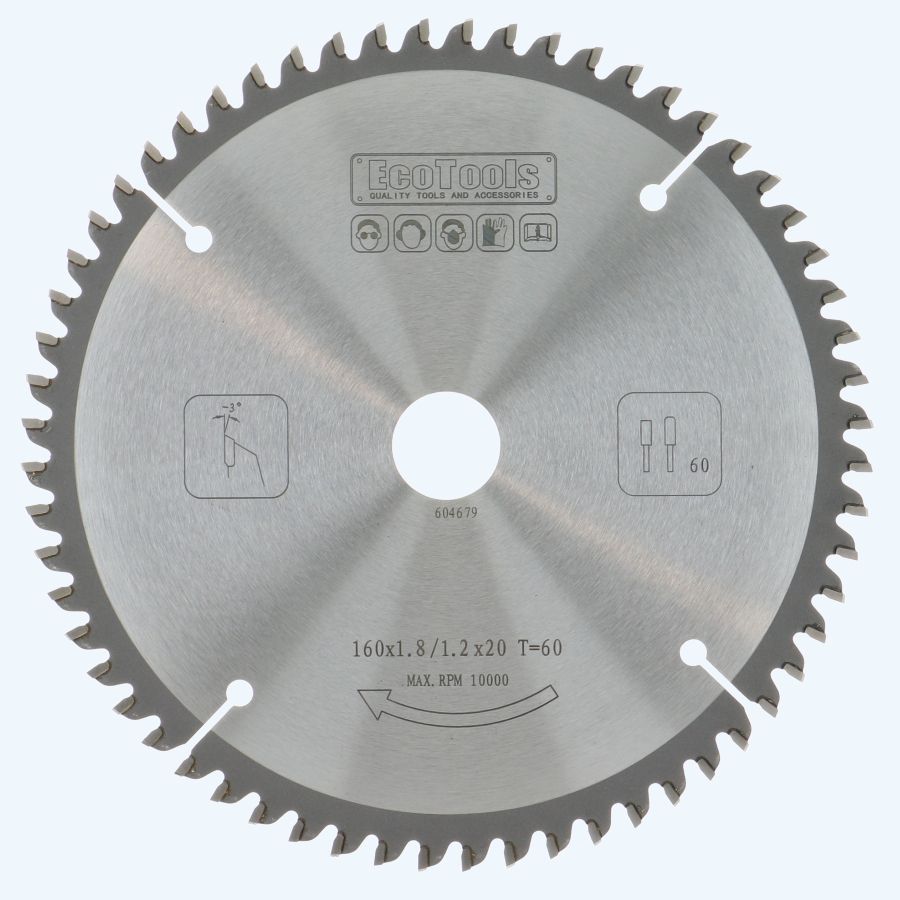 HM-zaagblad 160 x 20 mm T=60 (vlak-daktand 1,8 / 1,2 mm)